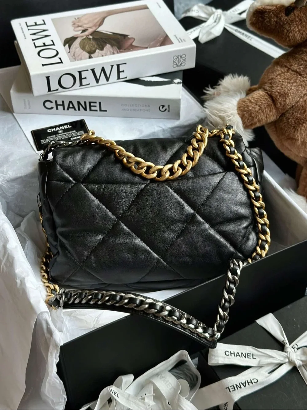CHANEL 19 LARGE HANDBAG Lambskin, Gold-Tone Silver-Tone & Ruthenium-Finish Metal